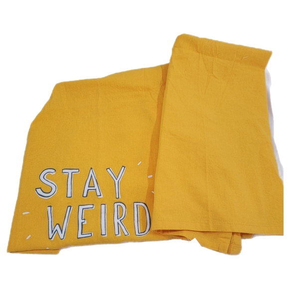 Set Of 2 Yellow Linen Dish Towels.  Primitive By Kathy Stay Weird - Picture 1 of 3